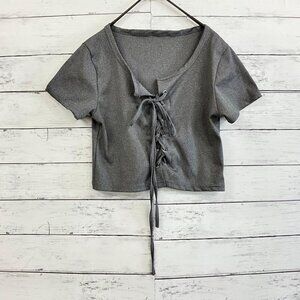 Alair Ribbed Lace-Up Top Cropped Gray Size M